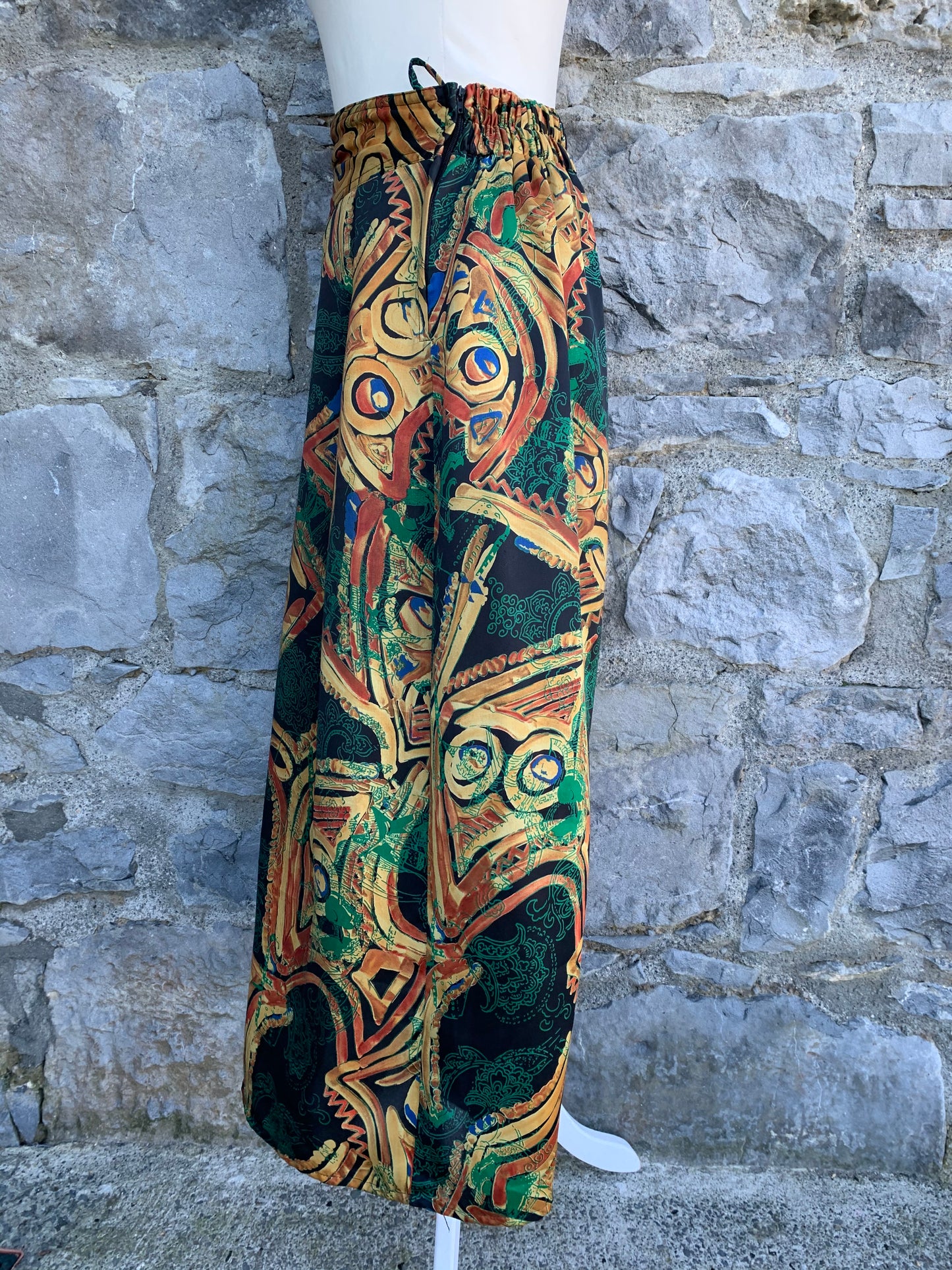 80s green abstract skirt uk 8-10