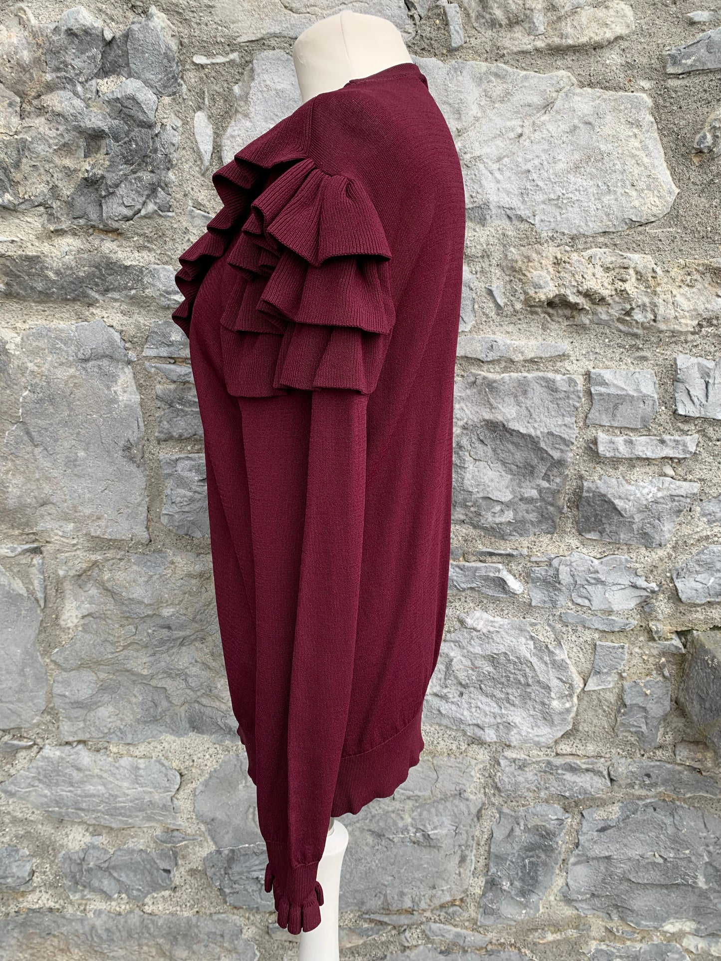 Maroon ruffled top uk 14