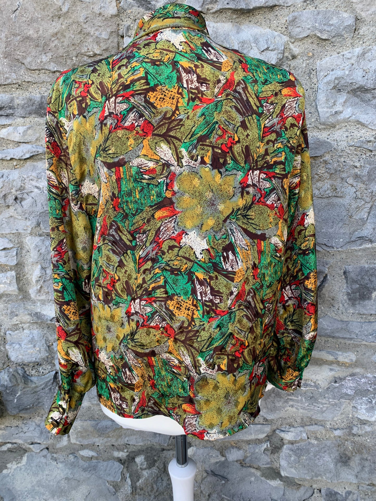 80s green abstract blouse uk 12-14