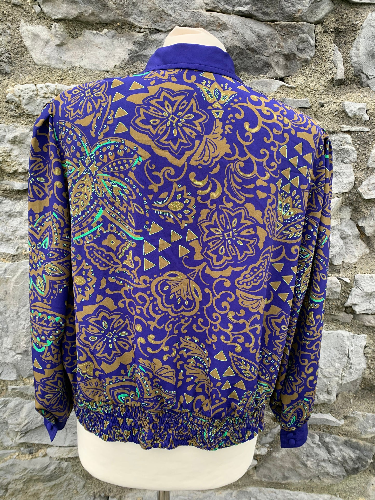 80s Blue&green blouse uk 16