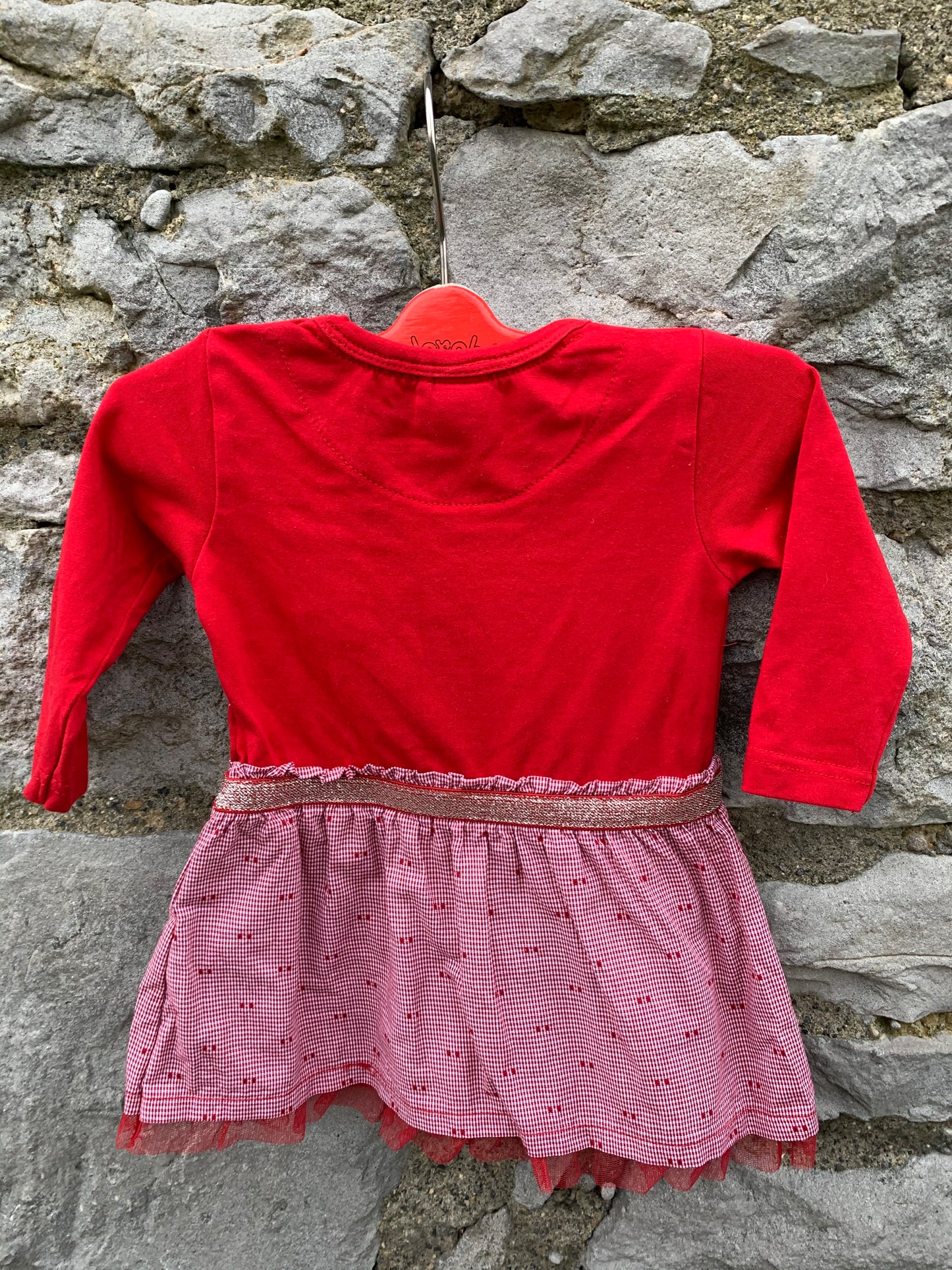 Red dress with check 4-6m (62-68cm)