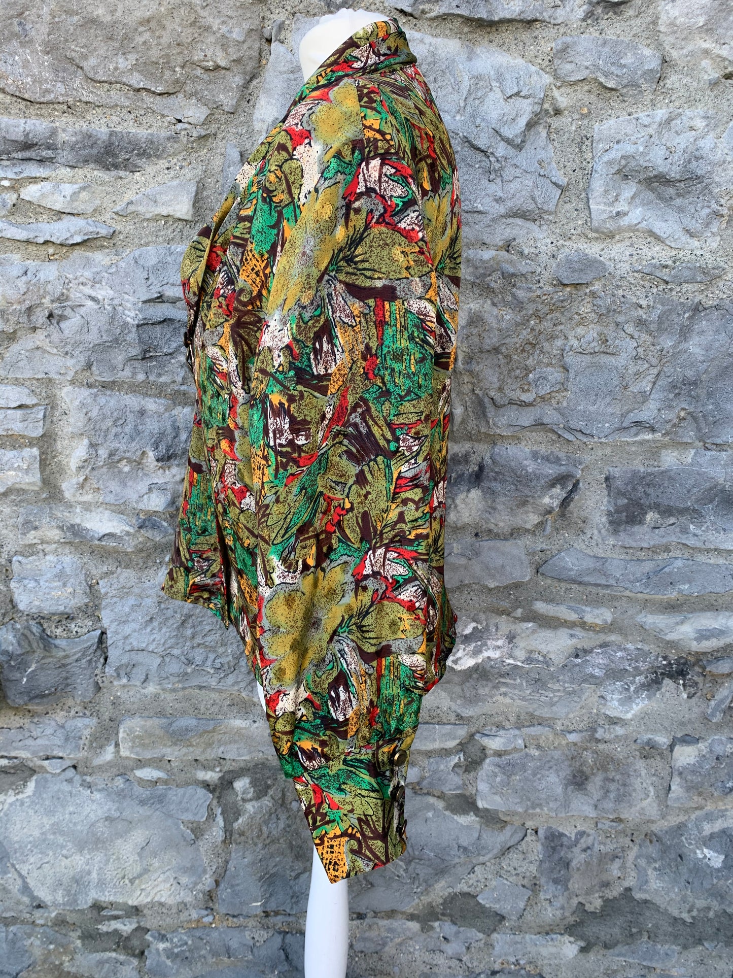 80s green abstract blouse uk 12-14