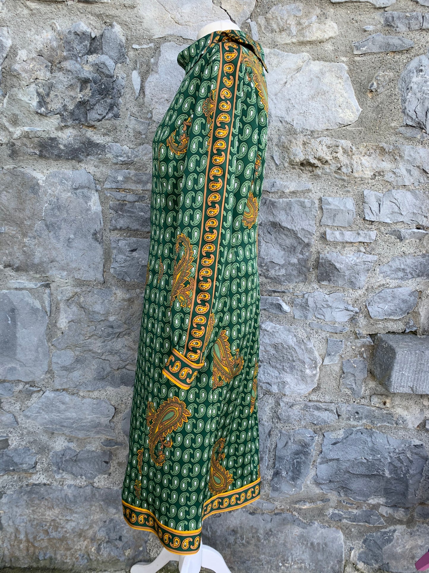 70s green paisley dress uk 10-12