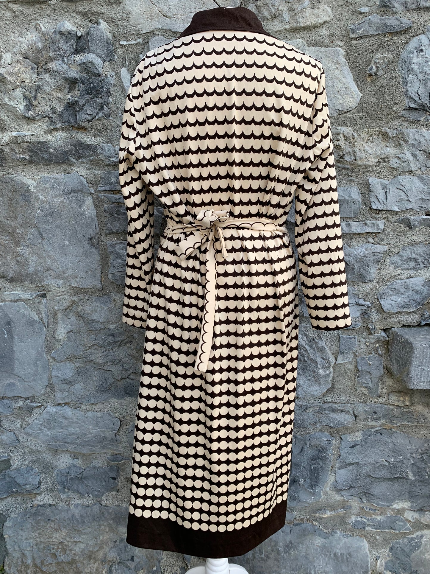 70s white&brown dress uk 14