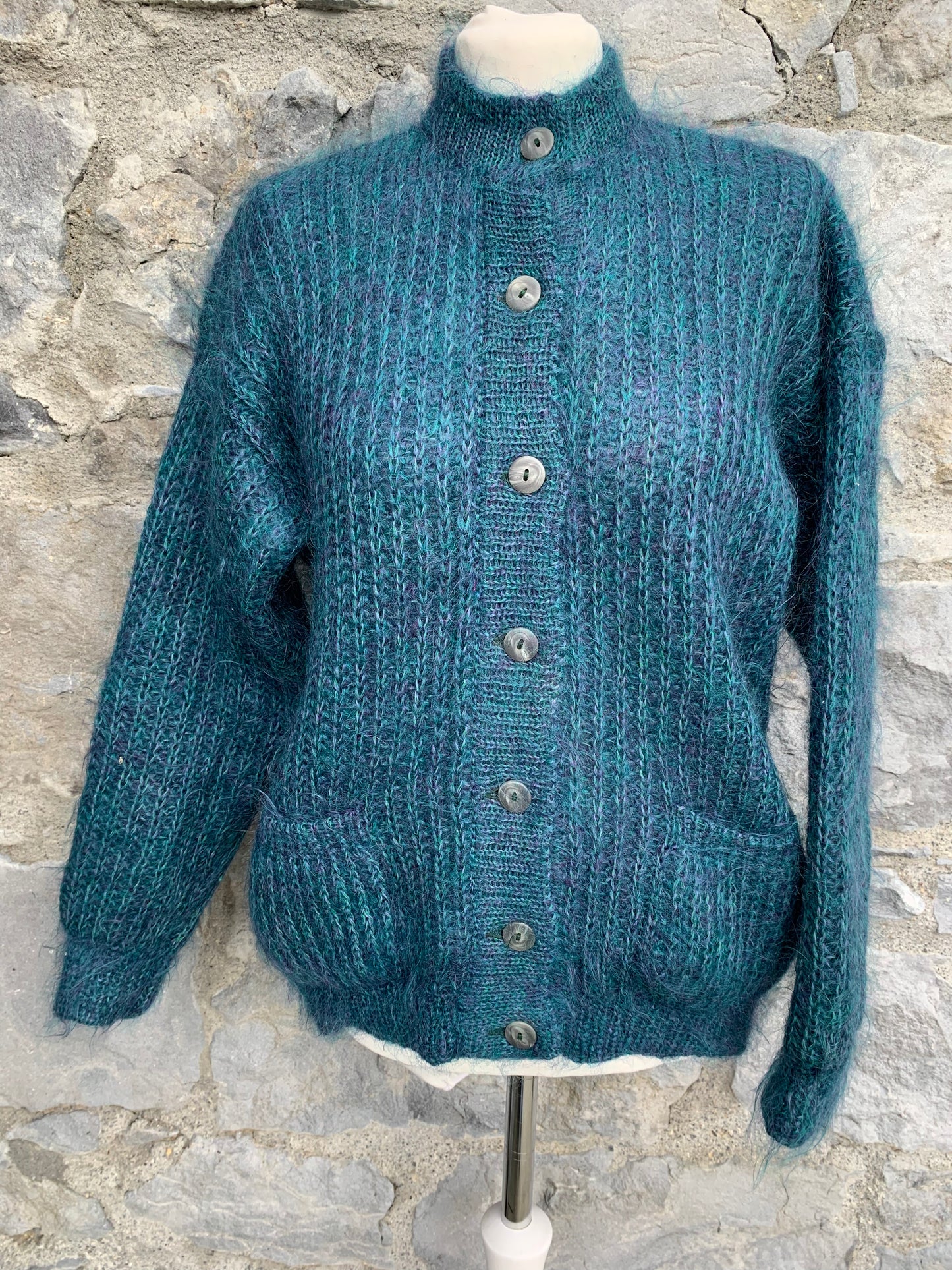 Fluffy melange teal cardigan uk 14