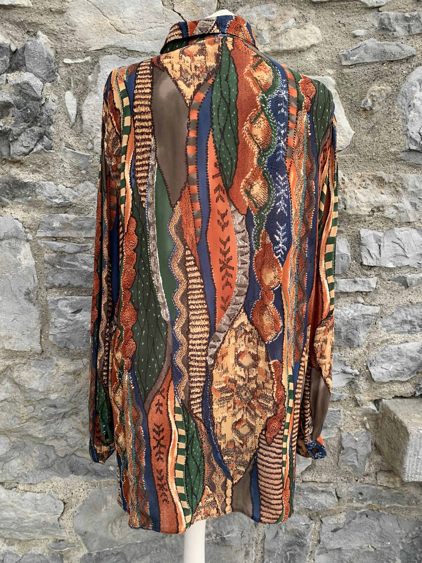 G.Weber 80s brown abstract long shirt uk 14