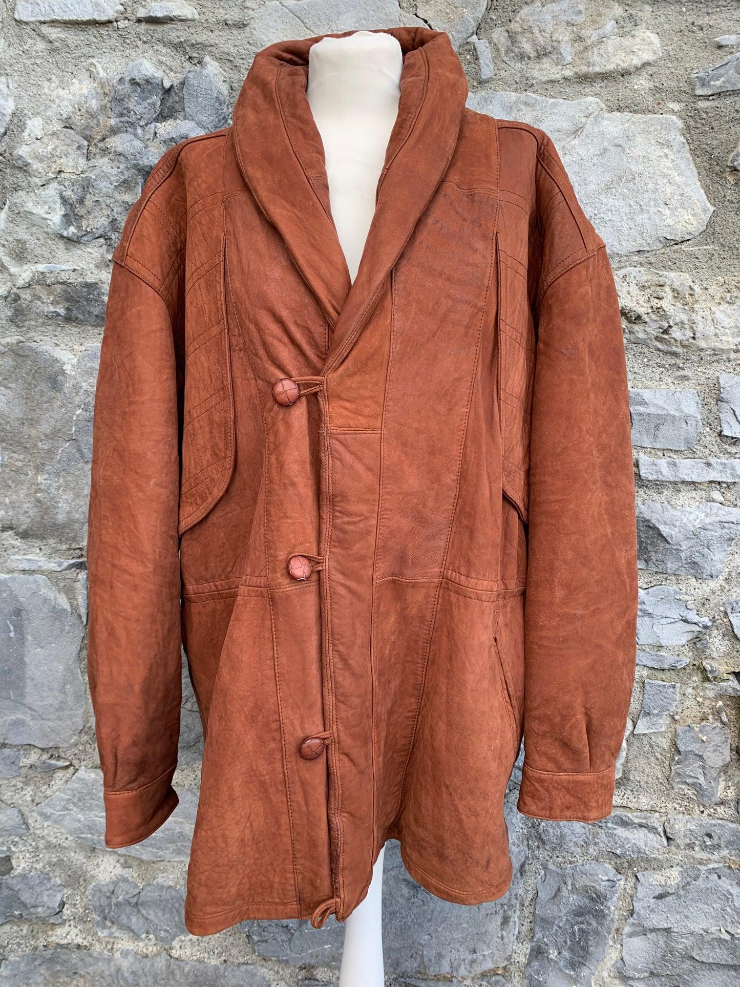 Brown faux leather coat Large