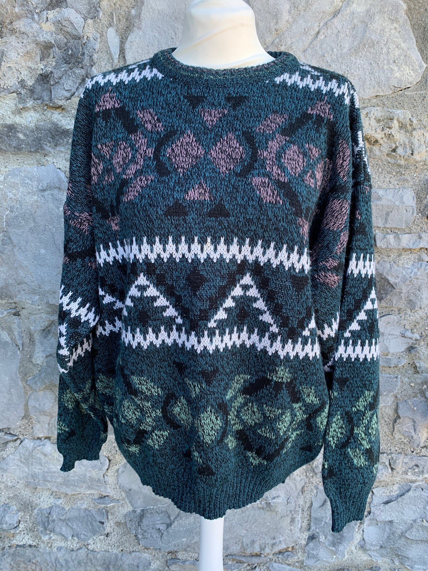 80s green Aztec jumper Large