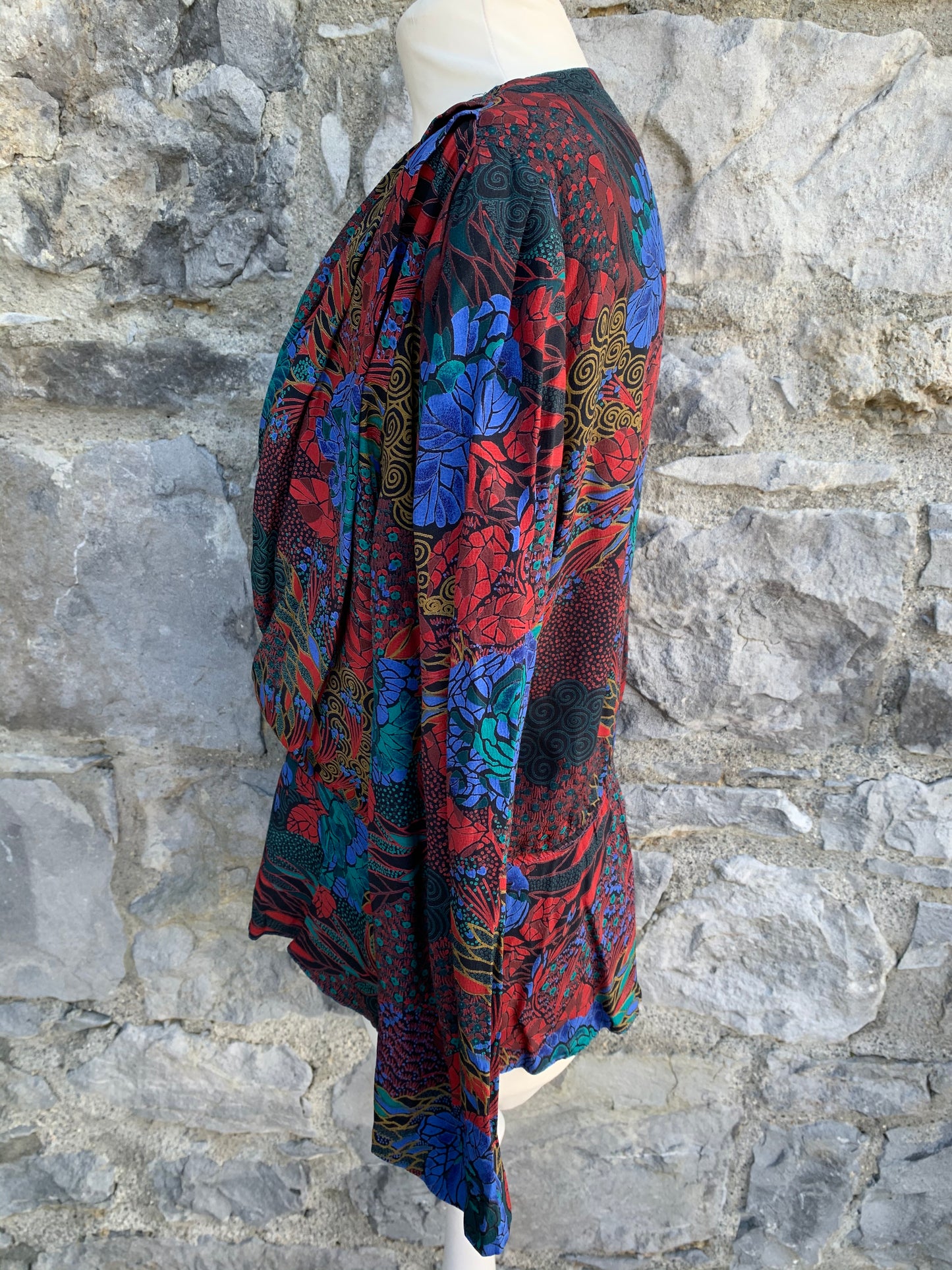 80s maroon top with teal flowers uk 14