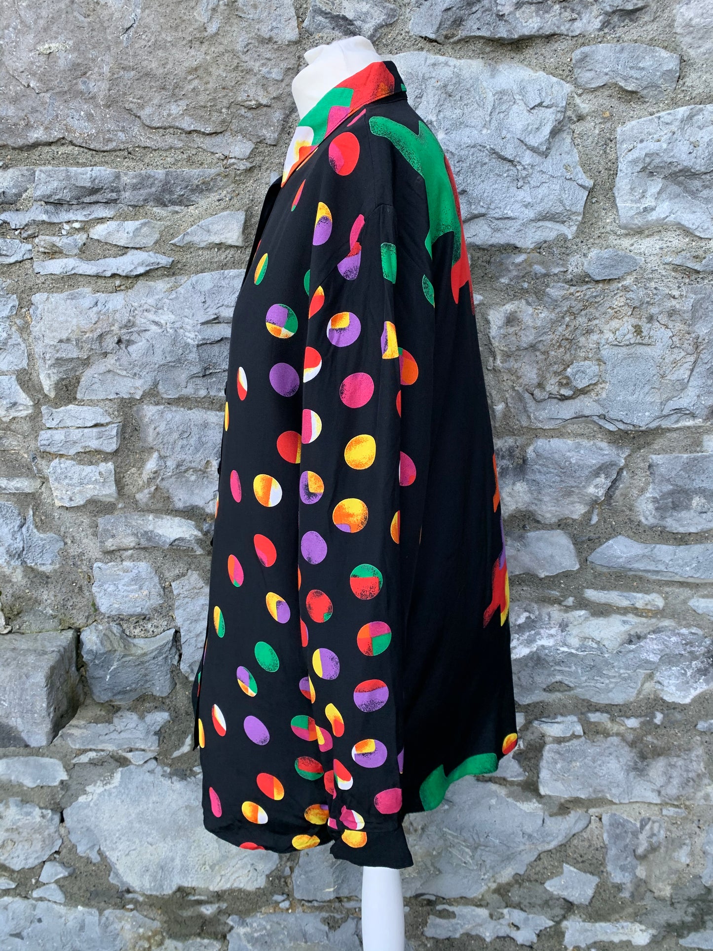 Black shirt with colourful dots uk 14