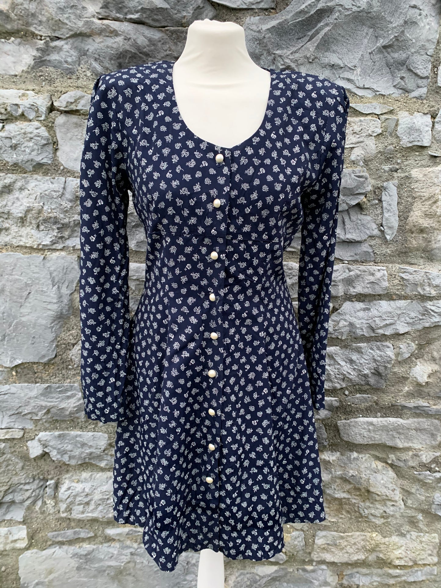 90s navy floral dress uk 8