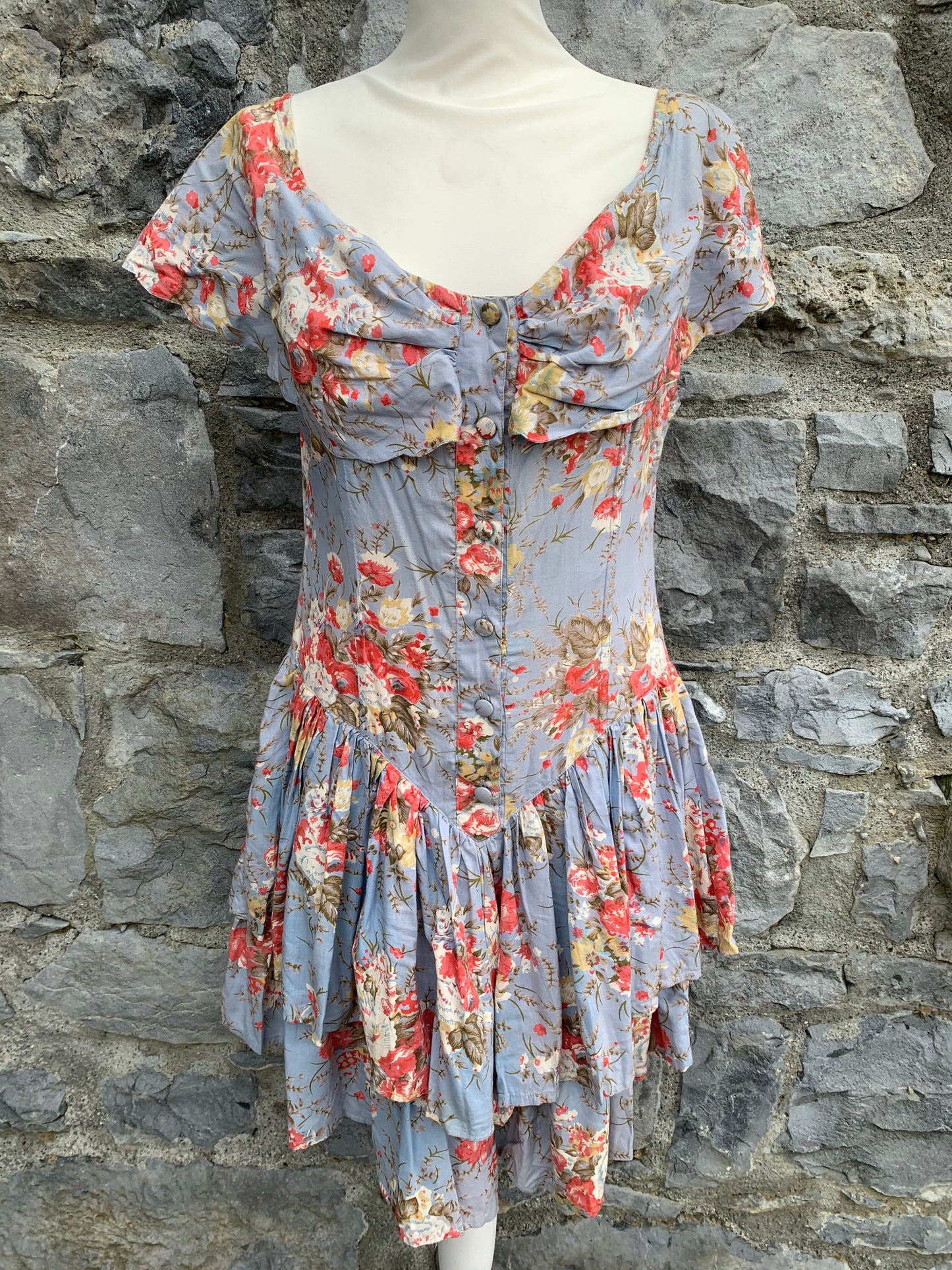 Flash 80s ruffled floral dress uk 10-12