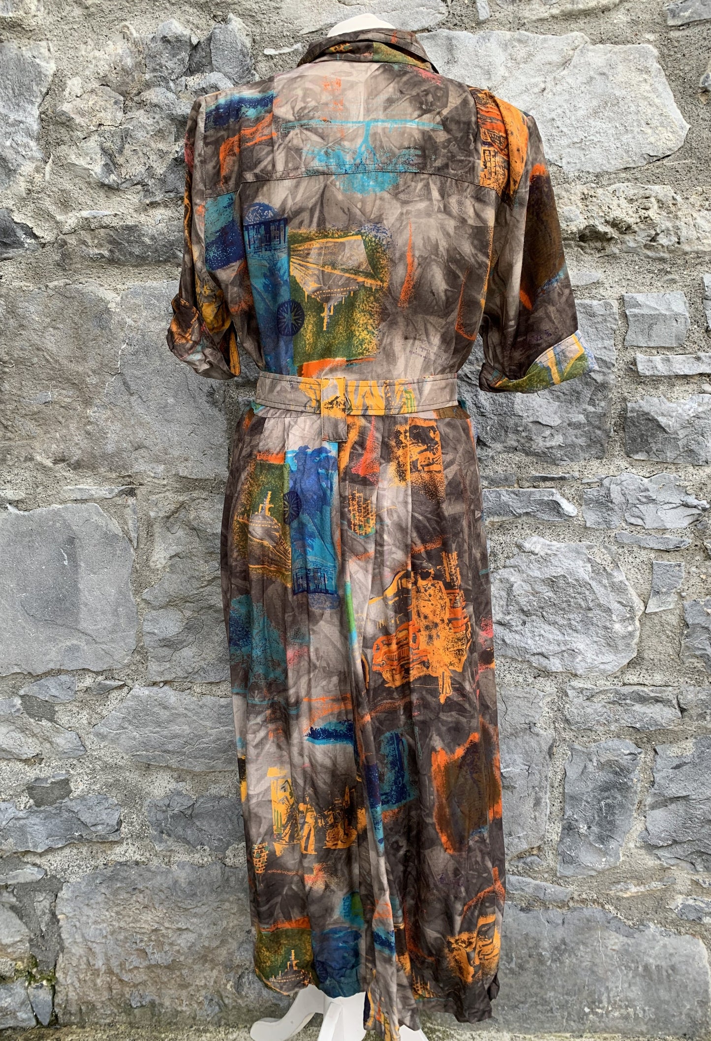 F.G.S 80s brown abstract dress uk 12