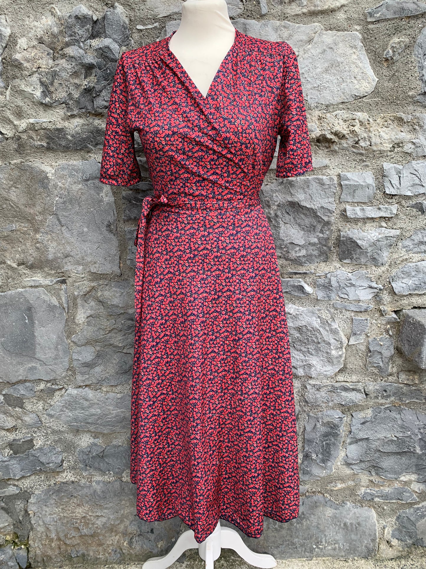 Red flowers wrap dress uk 10-12