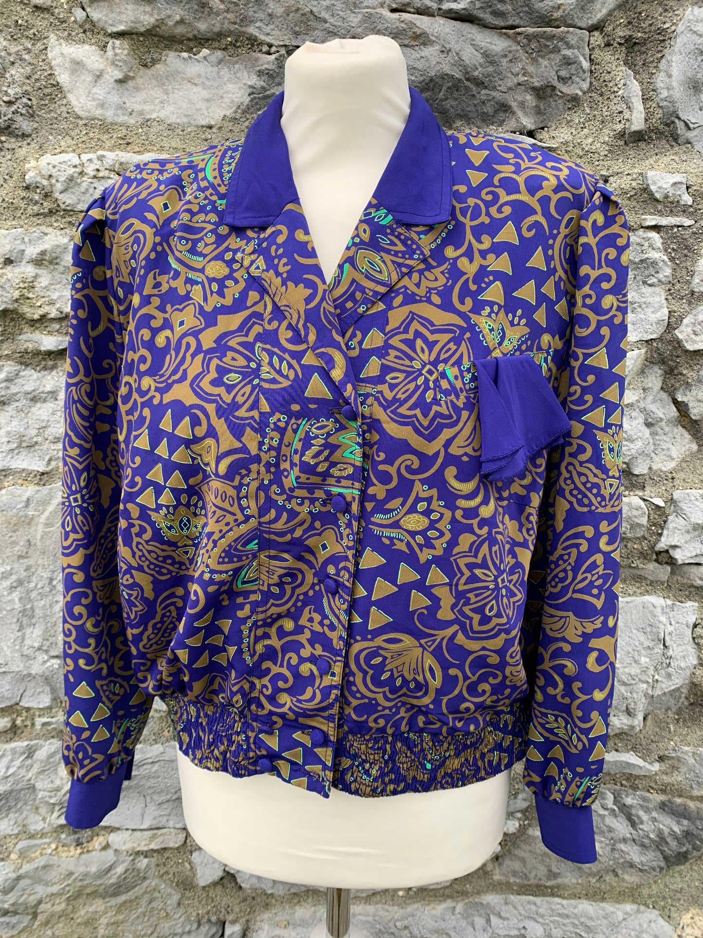80s Blue&green blouse uk 16