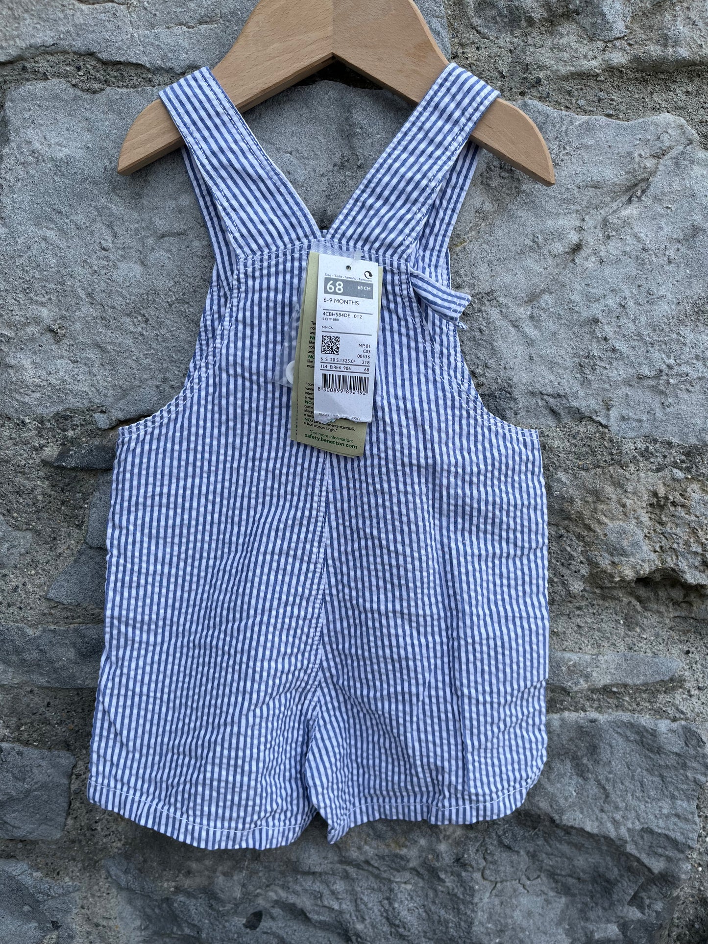 Blue stripy short dungarees 6-9m (68-74cm)