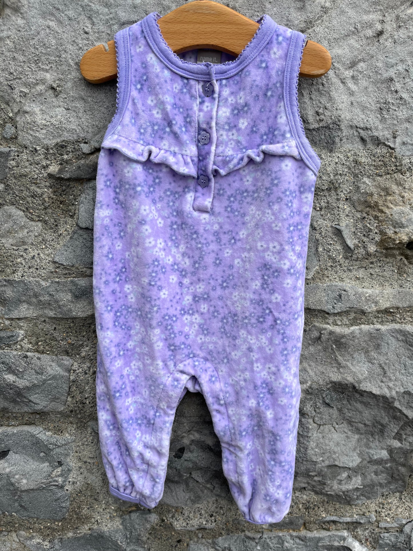 Purple velour dungarees 2-4m (62cm)