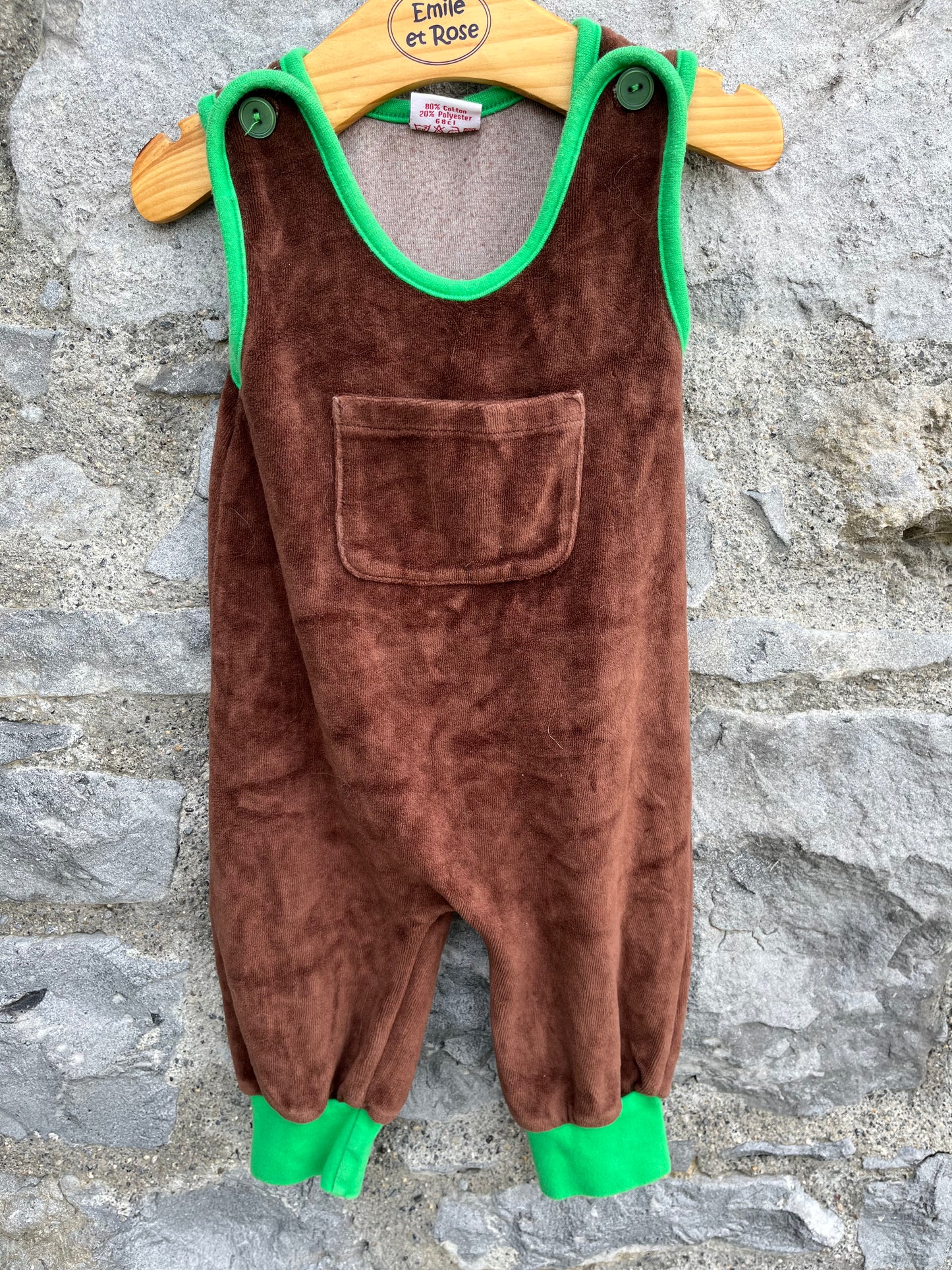 Brown velour dungarees 3-6m (62-68cm)