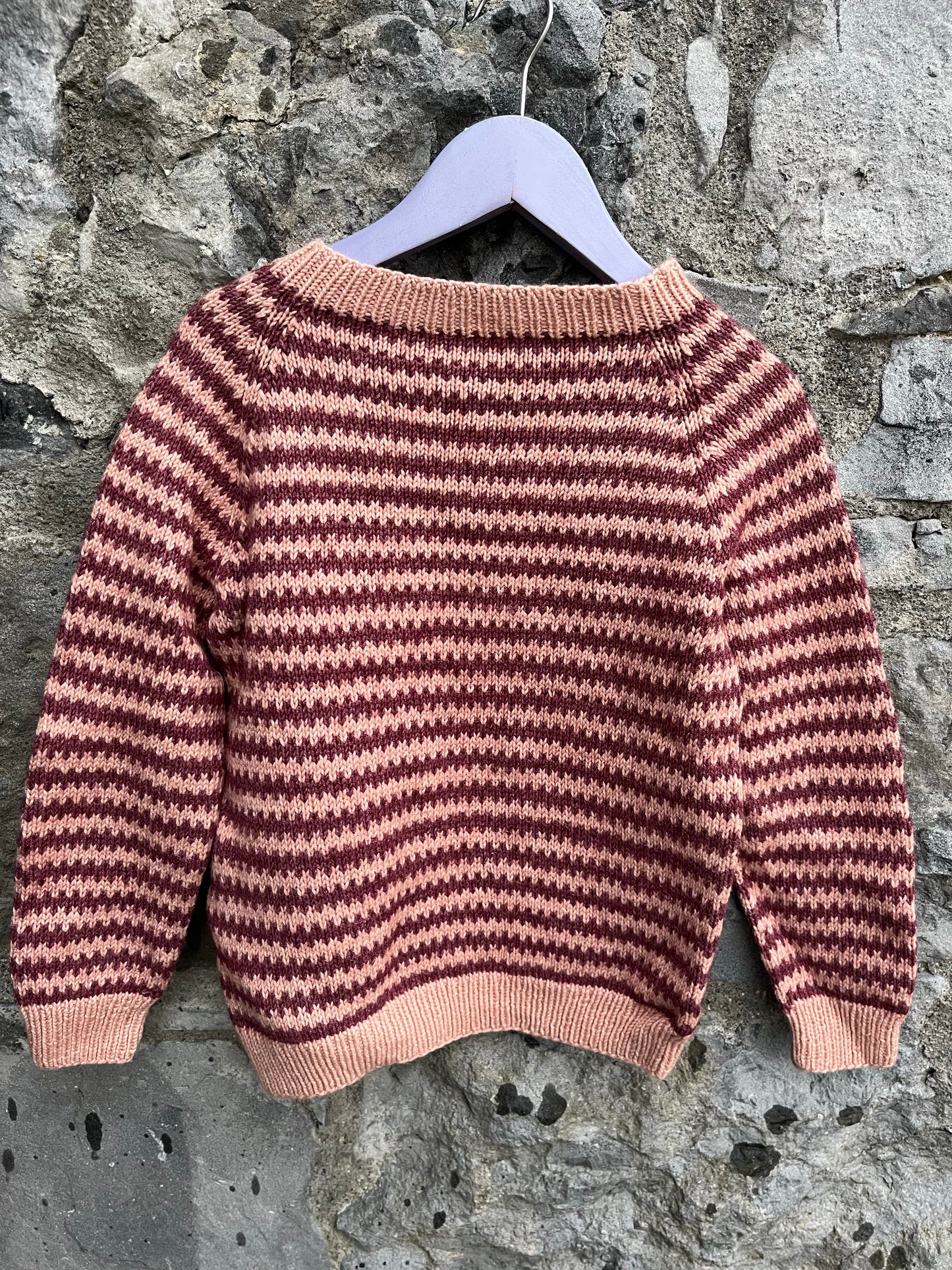 Maroon&peach stripes jumper 6-7y (116-122cm)