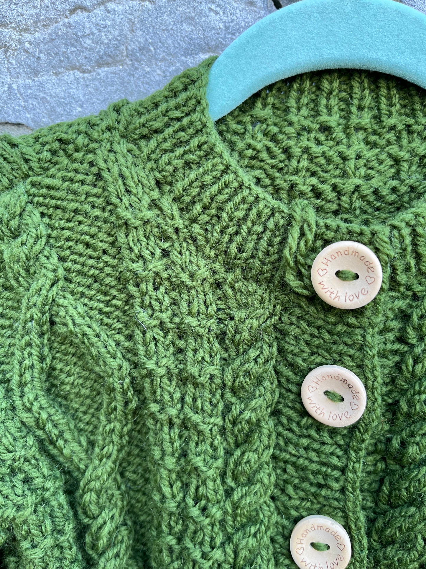 Green Aran style cardigan 18m (86cm)