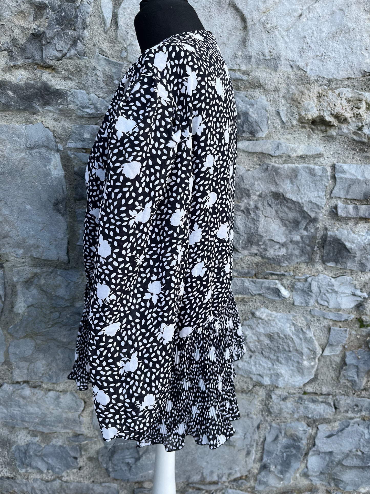 80s black floral wrap top uk 16-18