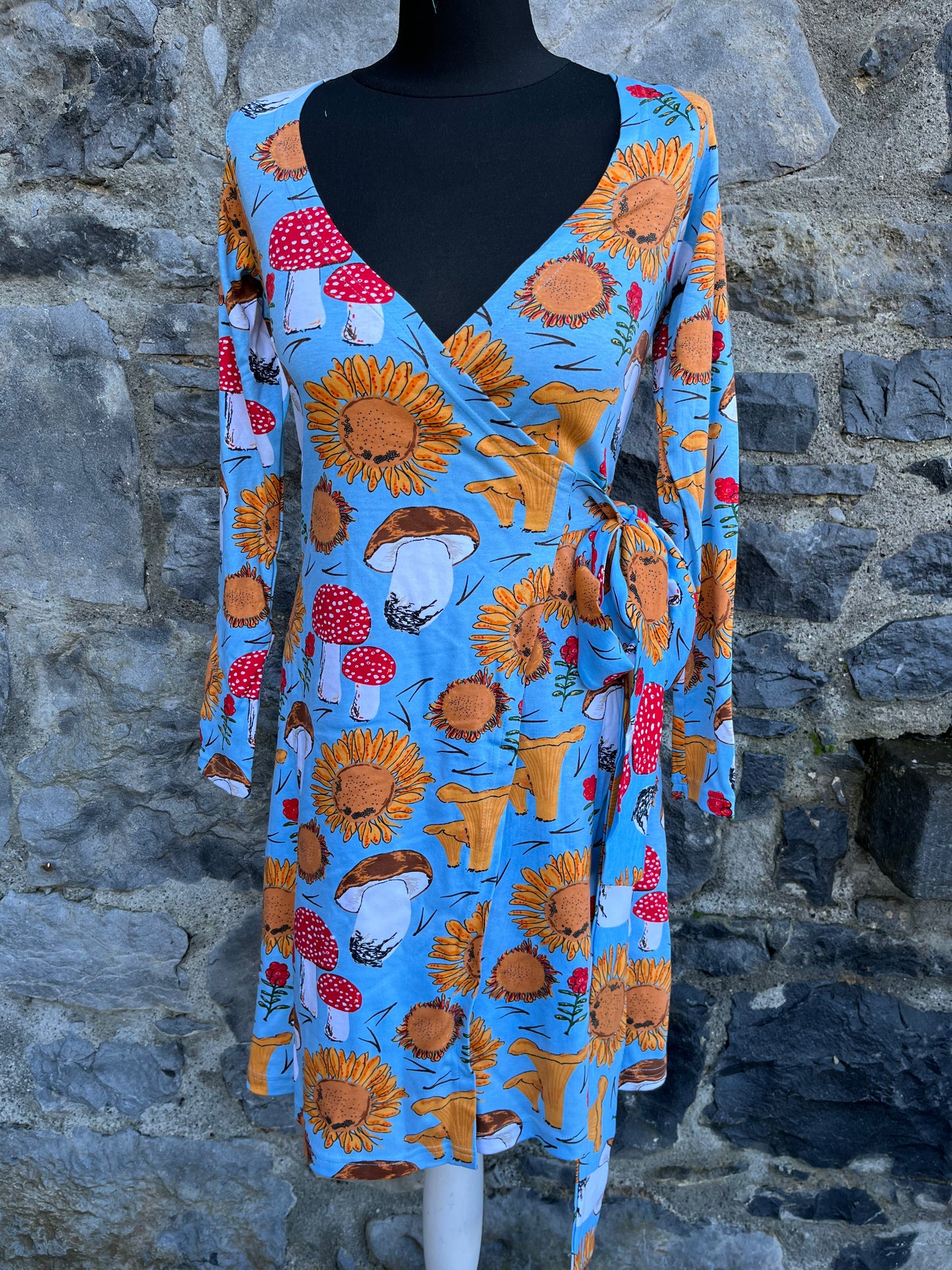 Mushrooms&sunflowers wrap dress uk 4-6