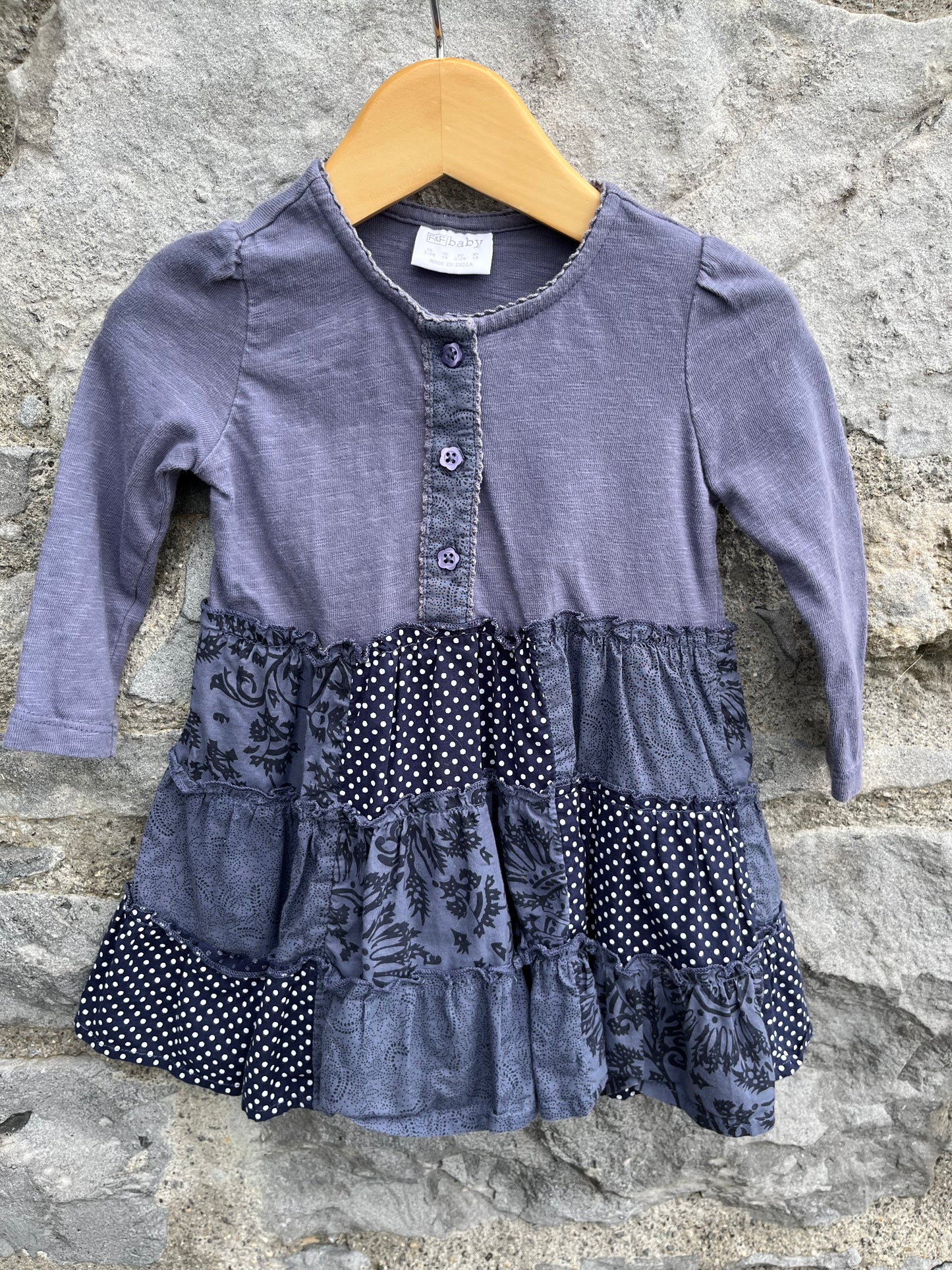 Navy patchwork dress 3-6m (62-68cm)