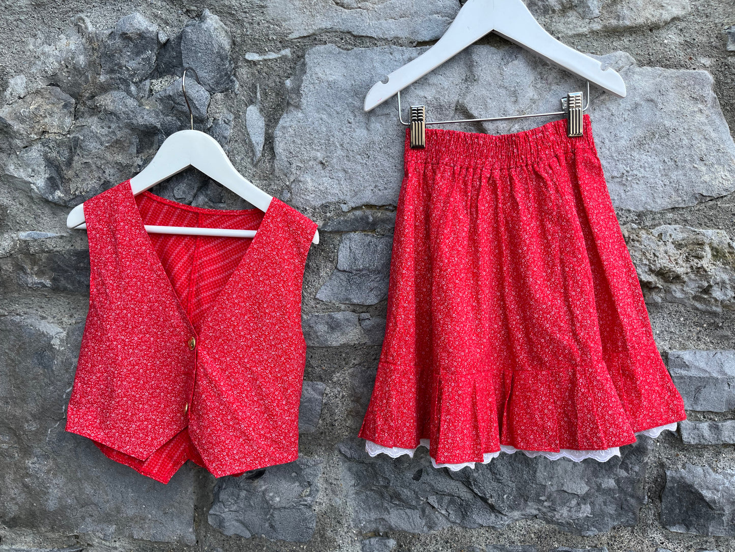 80s red floral skirt&waistcoat 4-5y (104-110cm)