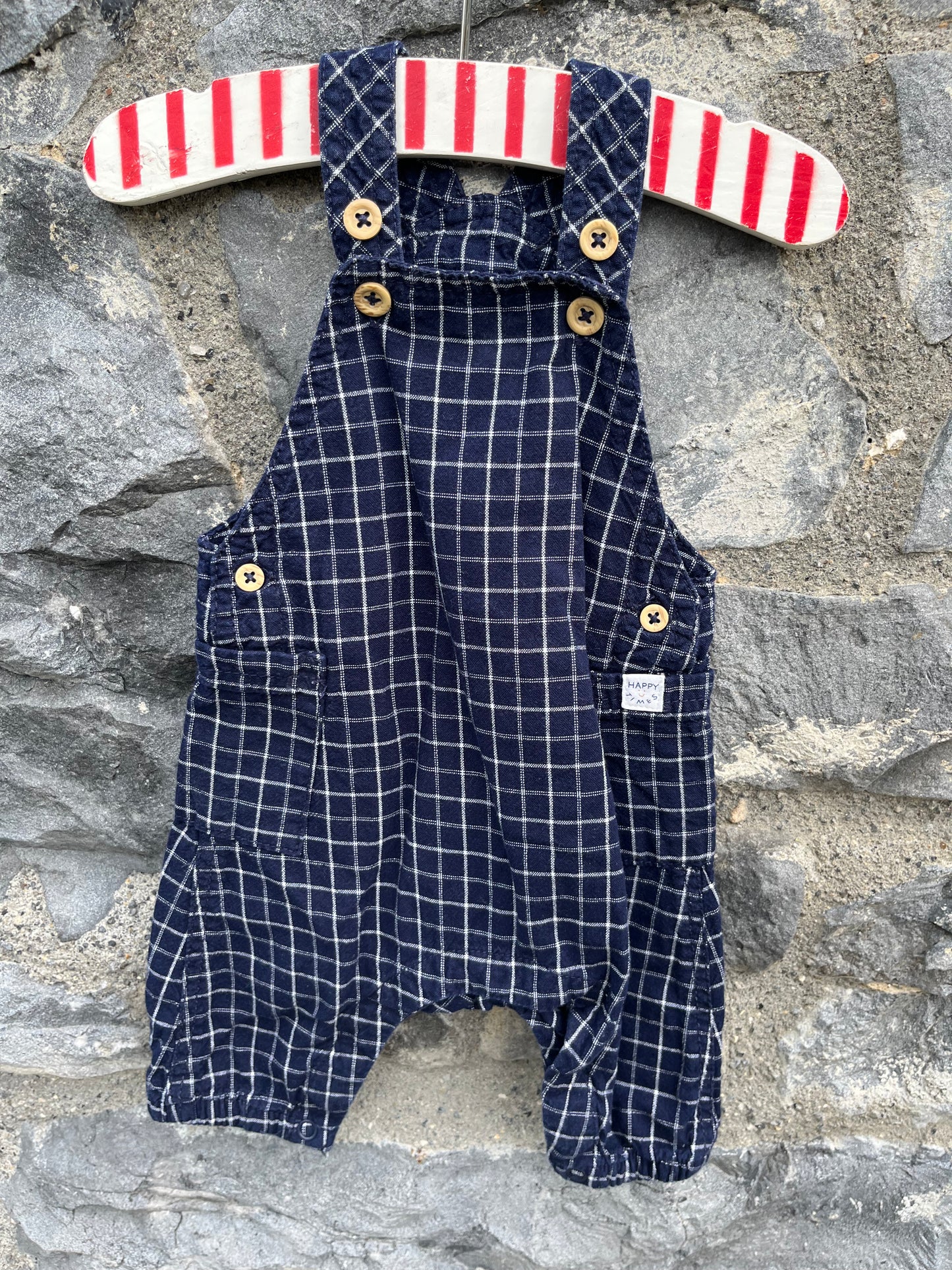 Navy check dungarees 0-1m (50-56cm)