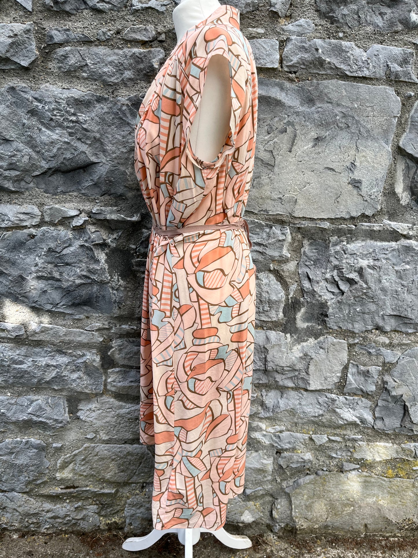 90s peach geometric dress uk 8-12