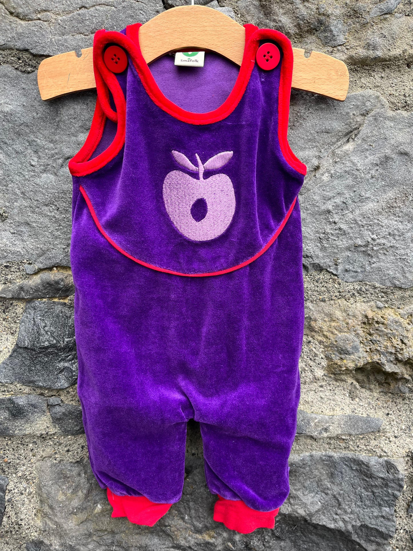 Purple velour dungarees 0-1m (50-56cm)