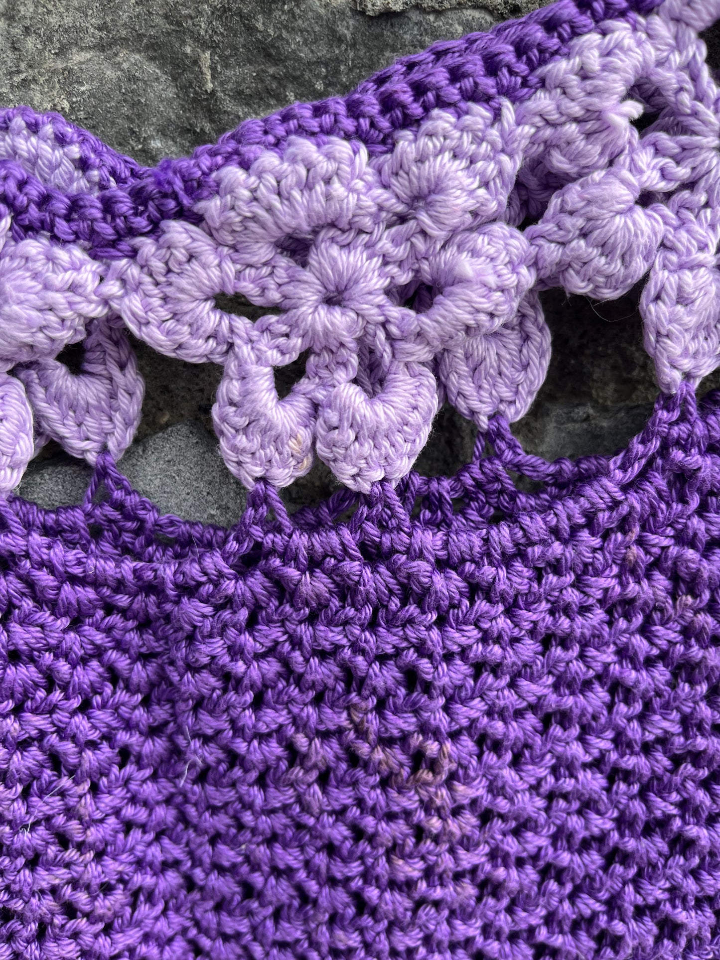 Purple crochet pinafore 9y (134cm)