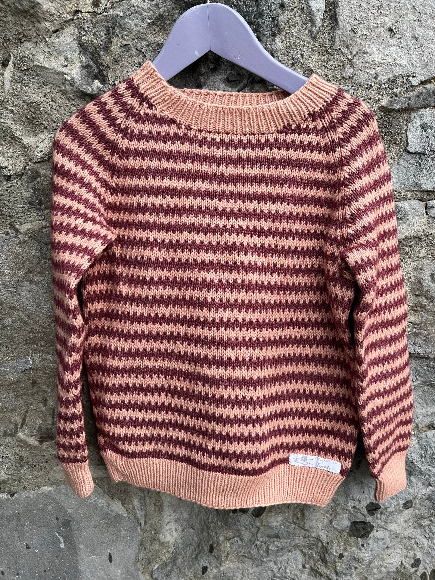 Maroon&peach stripes jumper 6-7y (116-122cm)