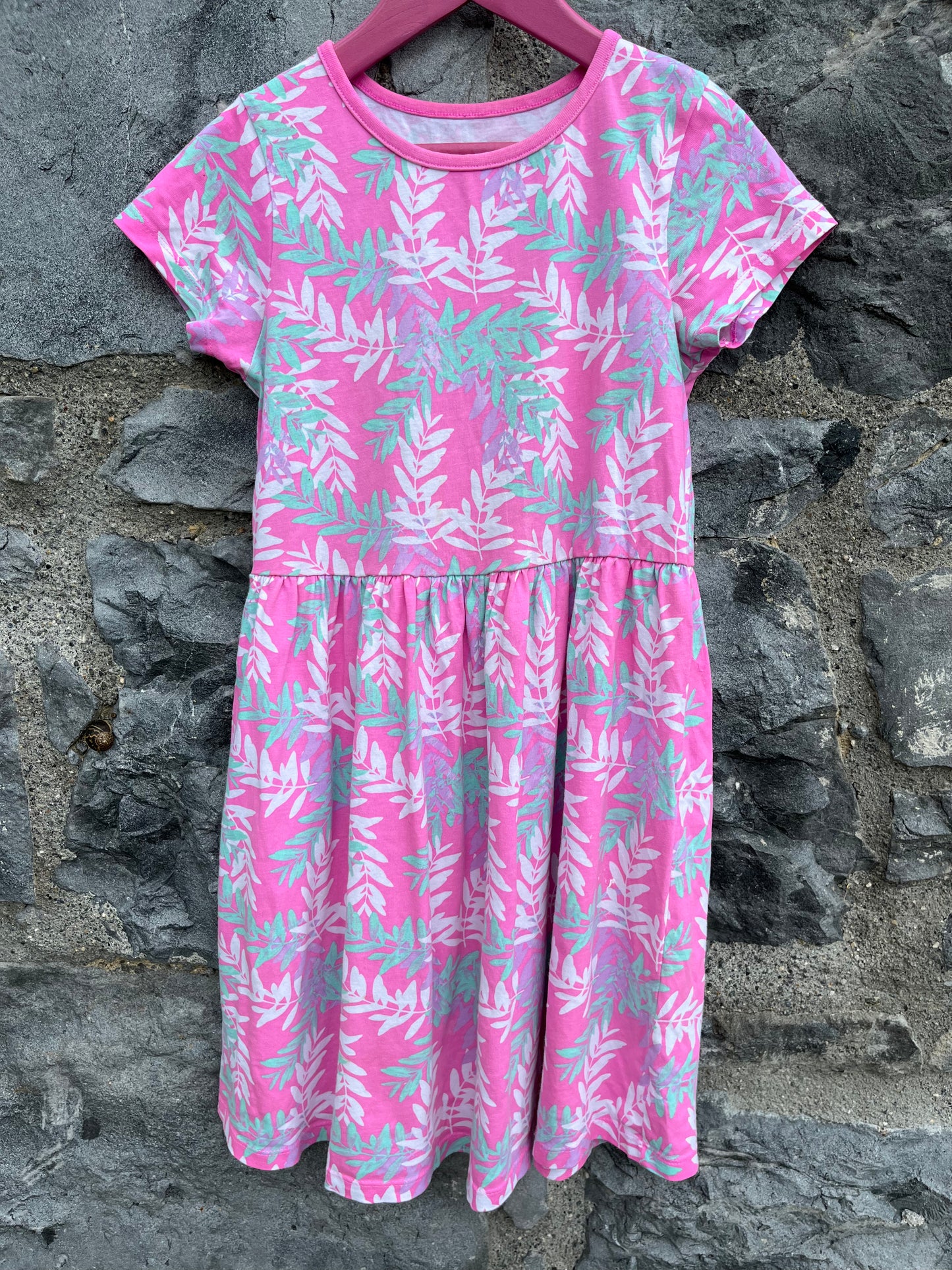 Pink leaves dress 10y (140cm)