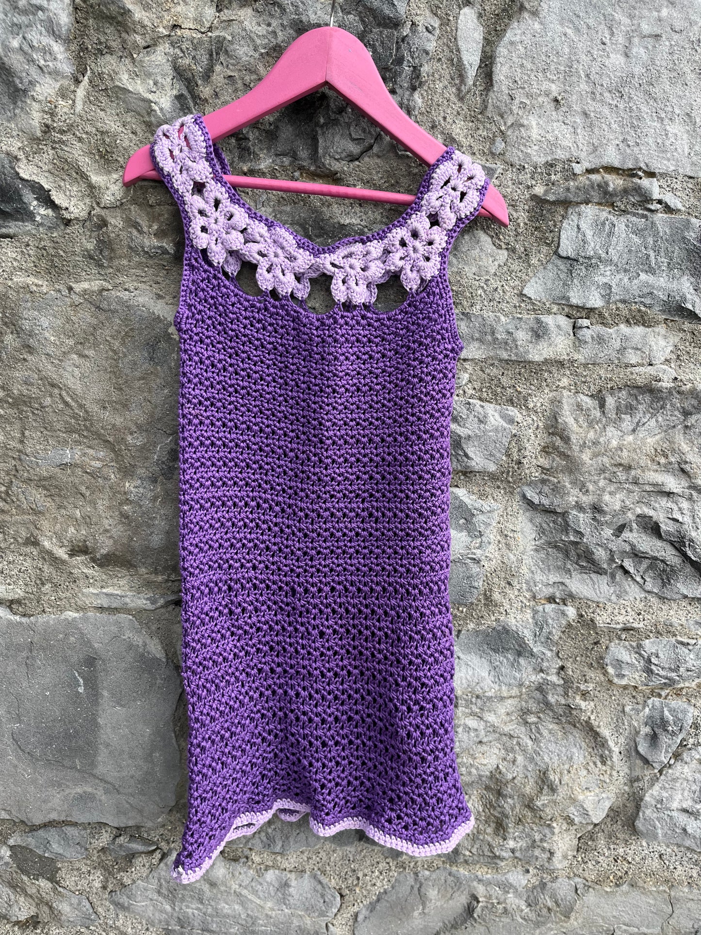 Purple crochet pinafore 9y (134cm)