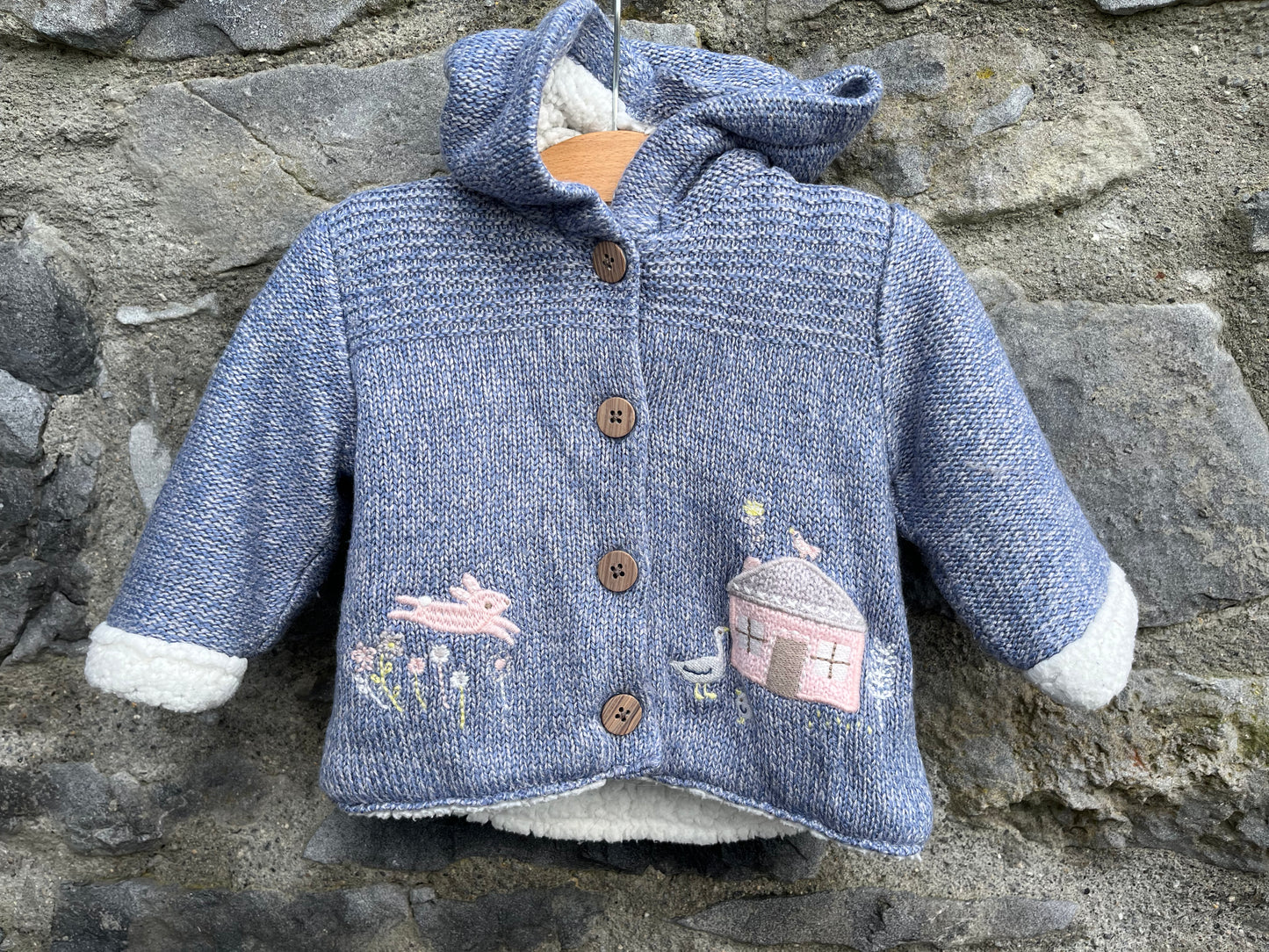 Blue furry lined cardigan 3-6m (62-68cm)