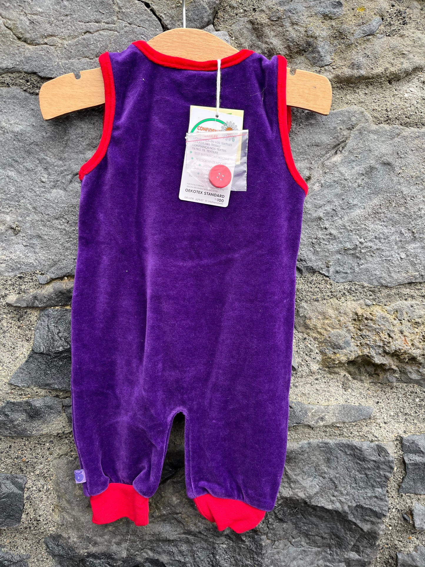Purple velour dungarees 0-1m (50-56cm)