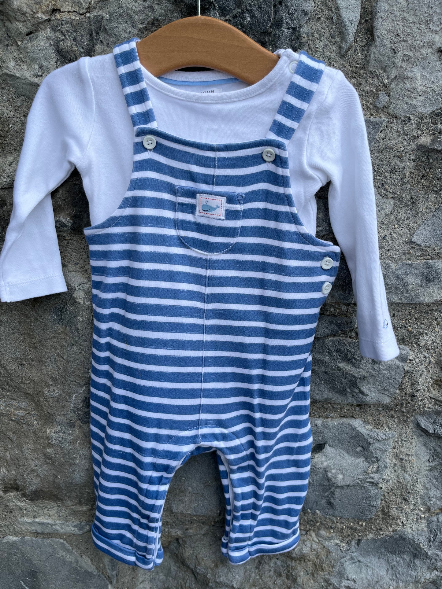 Stripy dungarees&vest 3-6m (62-68cm)