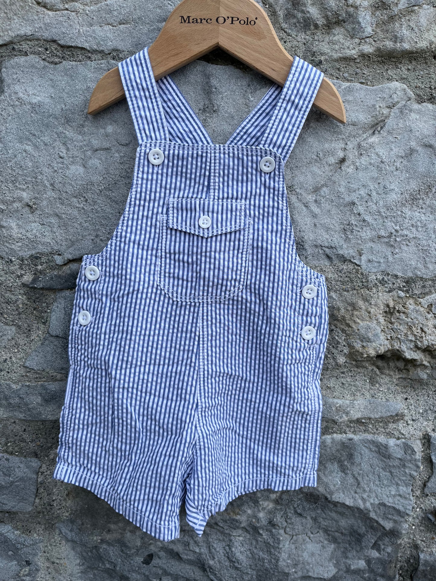 Blue stripy short dungarees 6-9m (68-74cm)