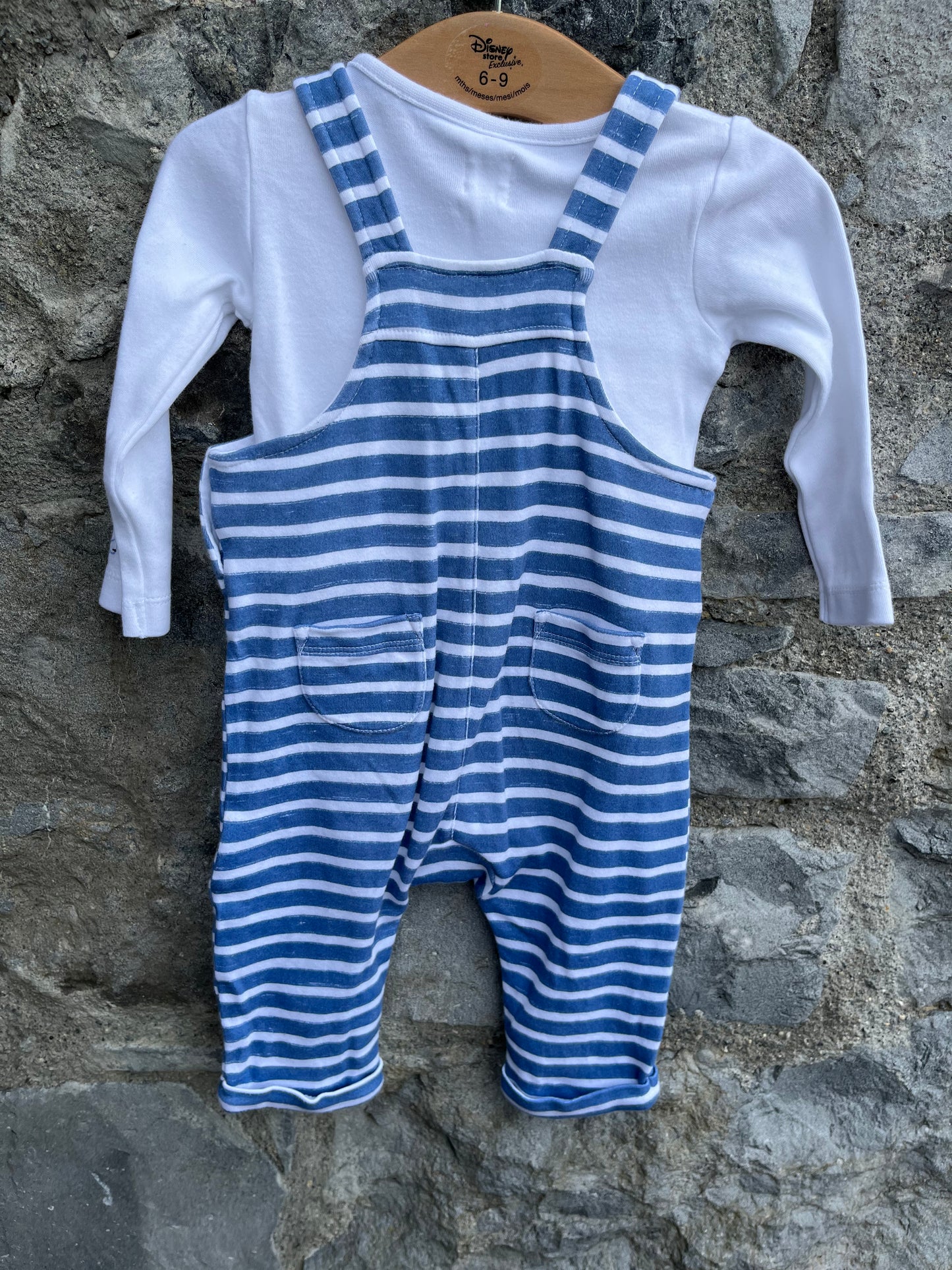 Stripy dungarees&vest 3-6m (62-68cm)