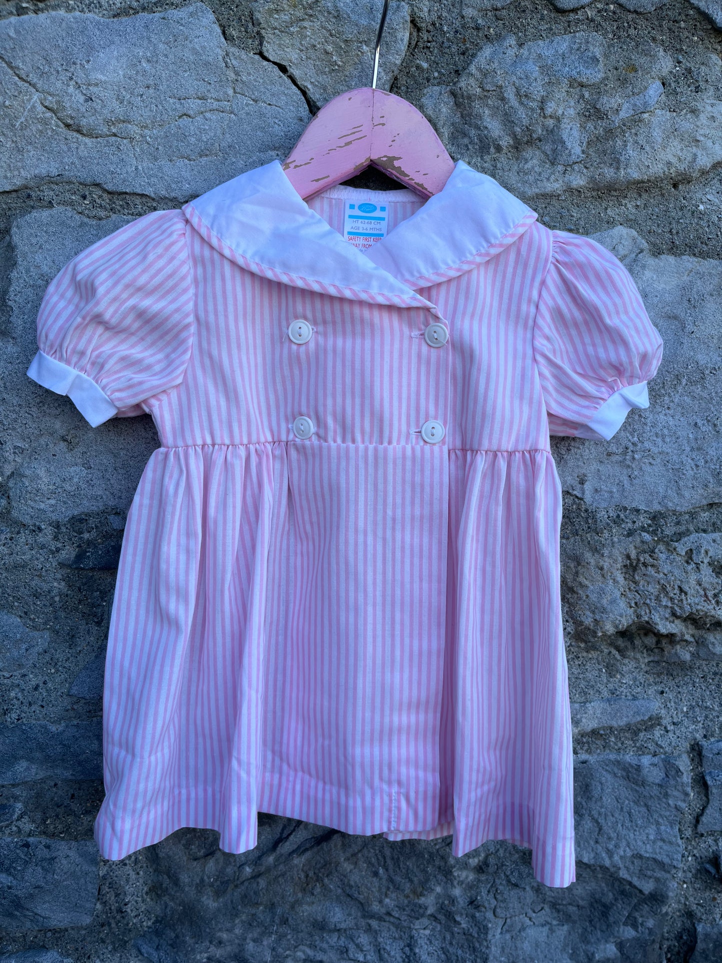 80s pink stripy dress 3-6m (62-68cm)