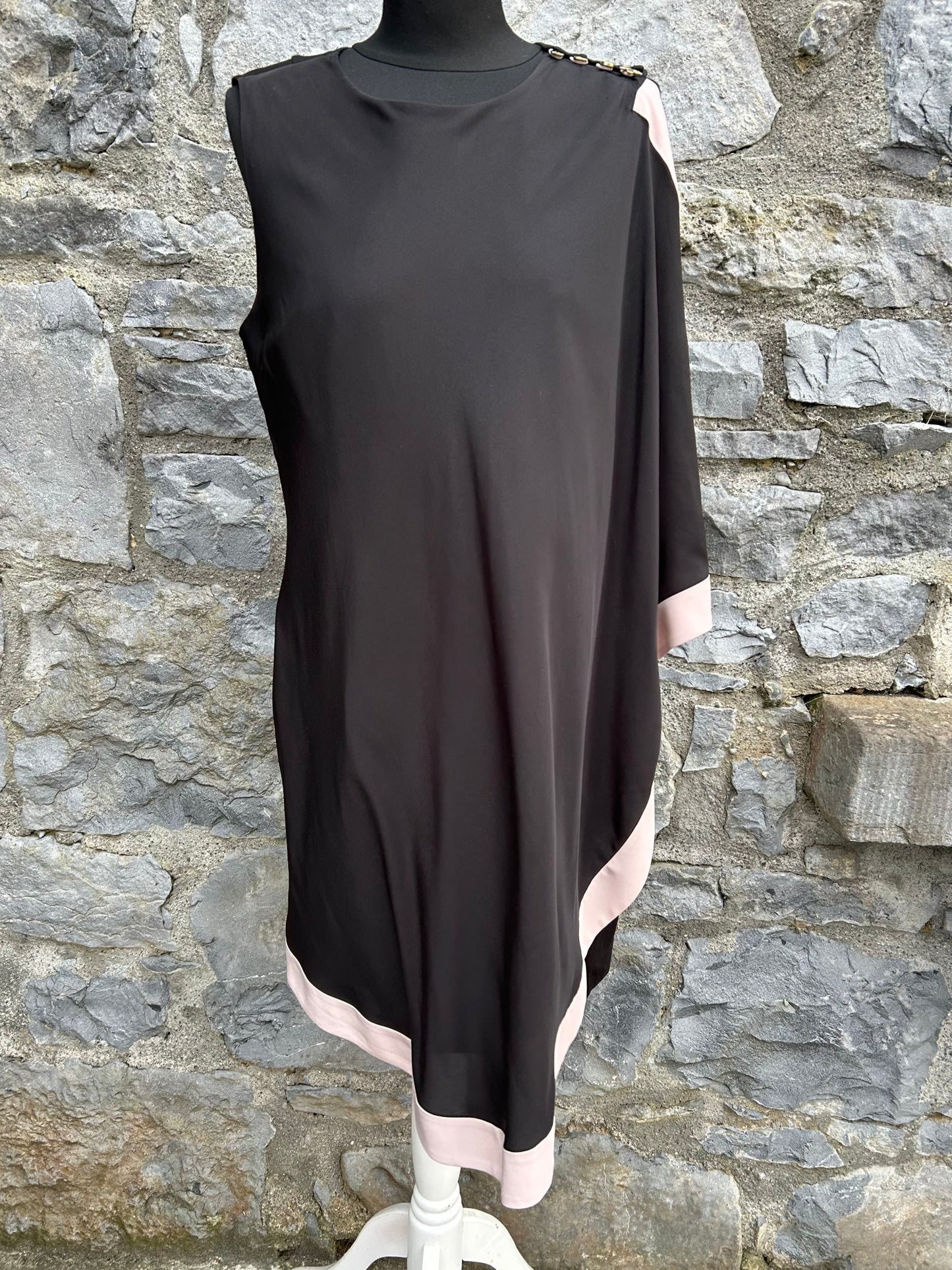 Black bolty dress one sided draped tunic shift uk 8-10