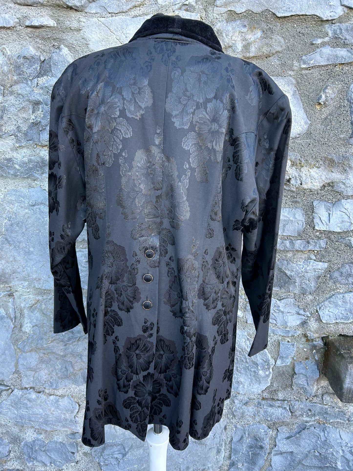 80s black floral long jacket uk 14-16