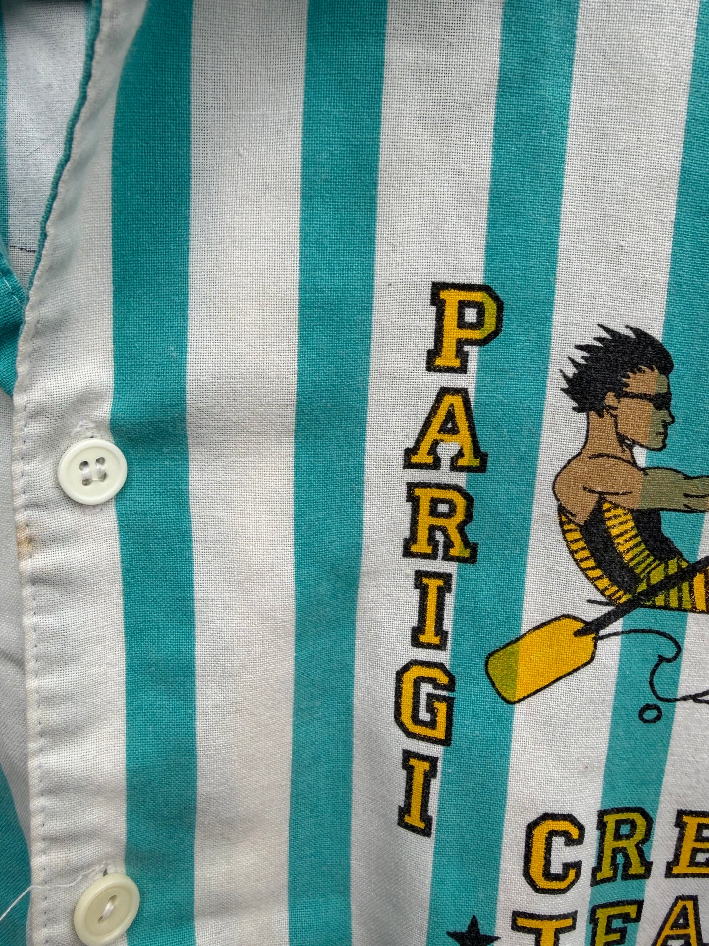 80s Green stripy rowers shirt  9-10y (134-140cm)