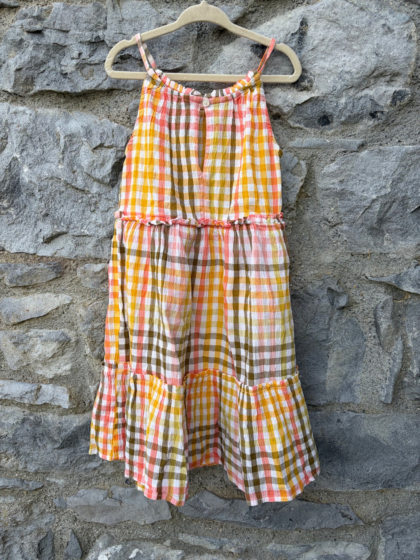 Orange&brown check tiered dress  4-5y (104-110cm)
