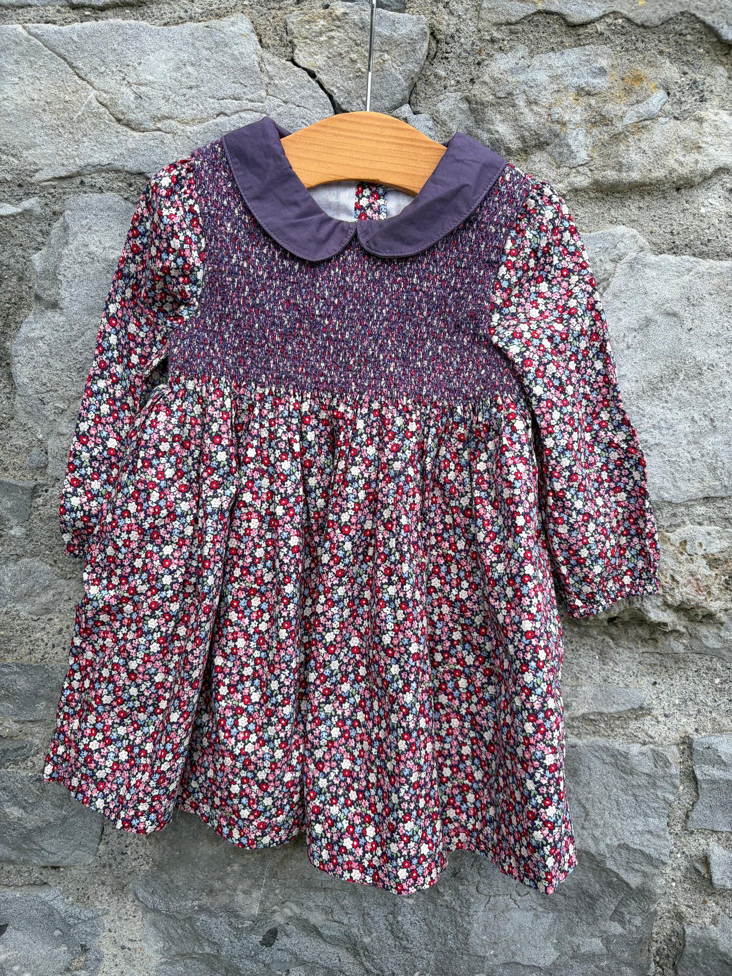 Pink&purple flowers shirred dress  12-18m (80-86cm)