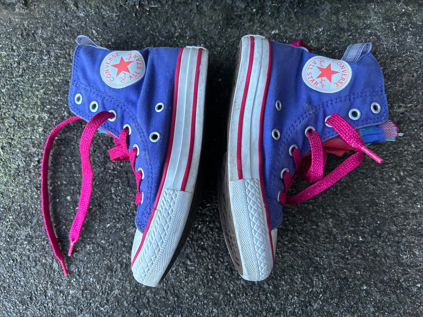 Purple ankle high multiple tongue Converse   uk 11 (eu 28.5)