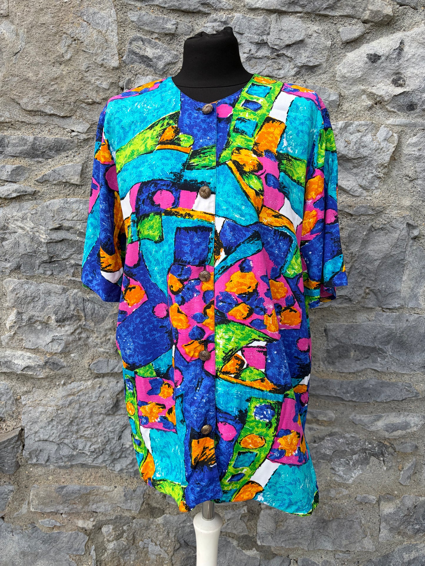 80s colourful abstract blouse uk 14