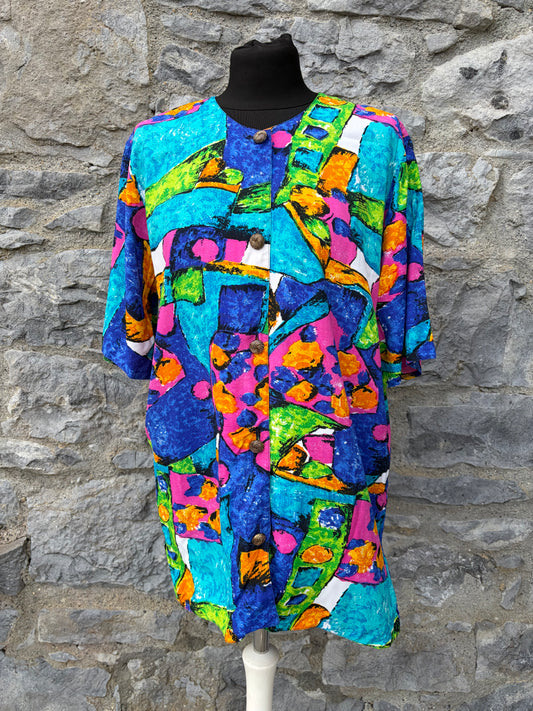 80s colourful abstract blouse uk 14