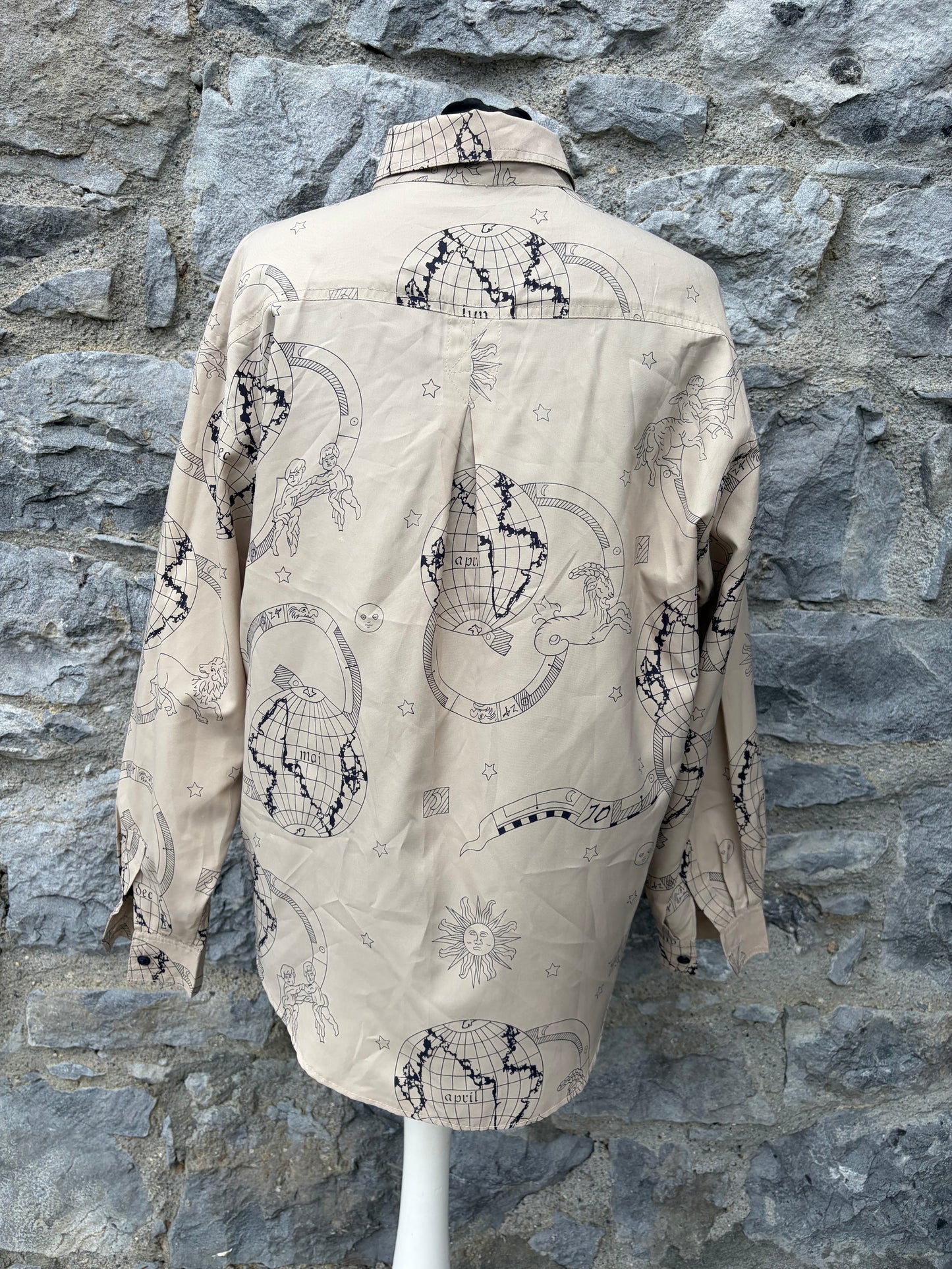 80s beige globes shirt uk 12